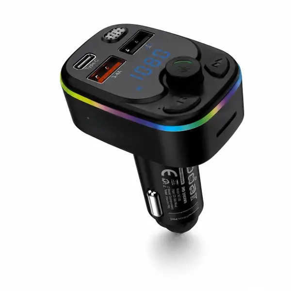 Bluetooth 5.3 Fm Transmitter Pd 20W Şarj Cihazlı Led Ekranlı Rgb Aydınlatmalı Siyah ND1100
