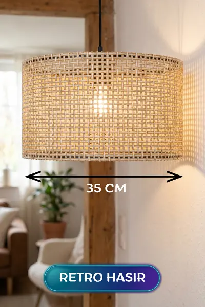 Retro Hasır Kumaş Başlıklı Sarkıt Avize 35 CM