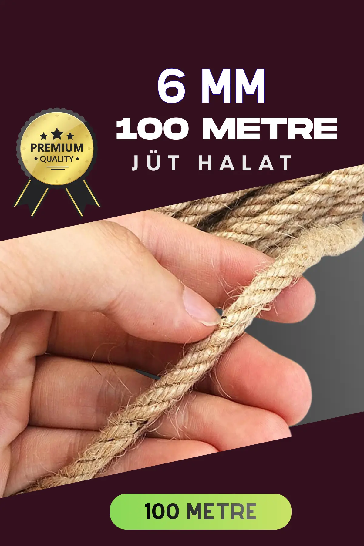 6 MM 100 Metre Jüt Halat Dekoratif Hasır İp Urgan Süs