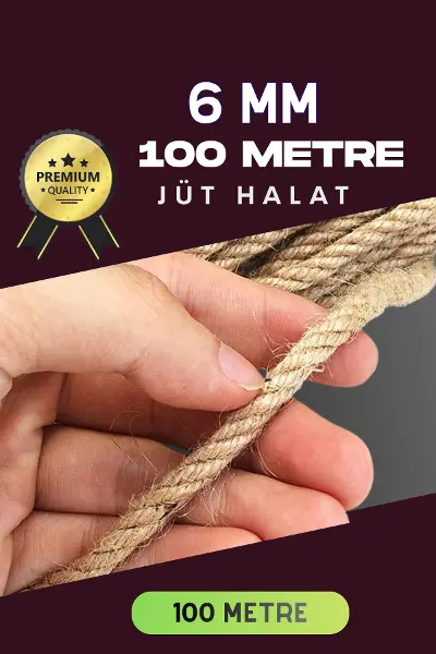 6 MM 100 Metre Jüt Halat Dekoratif Hasır İp Urgan Süs