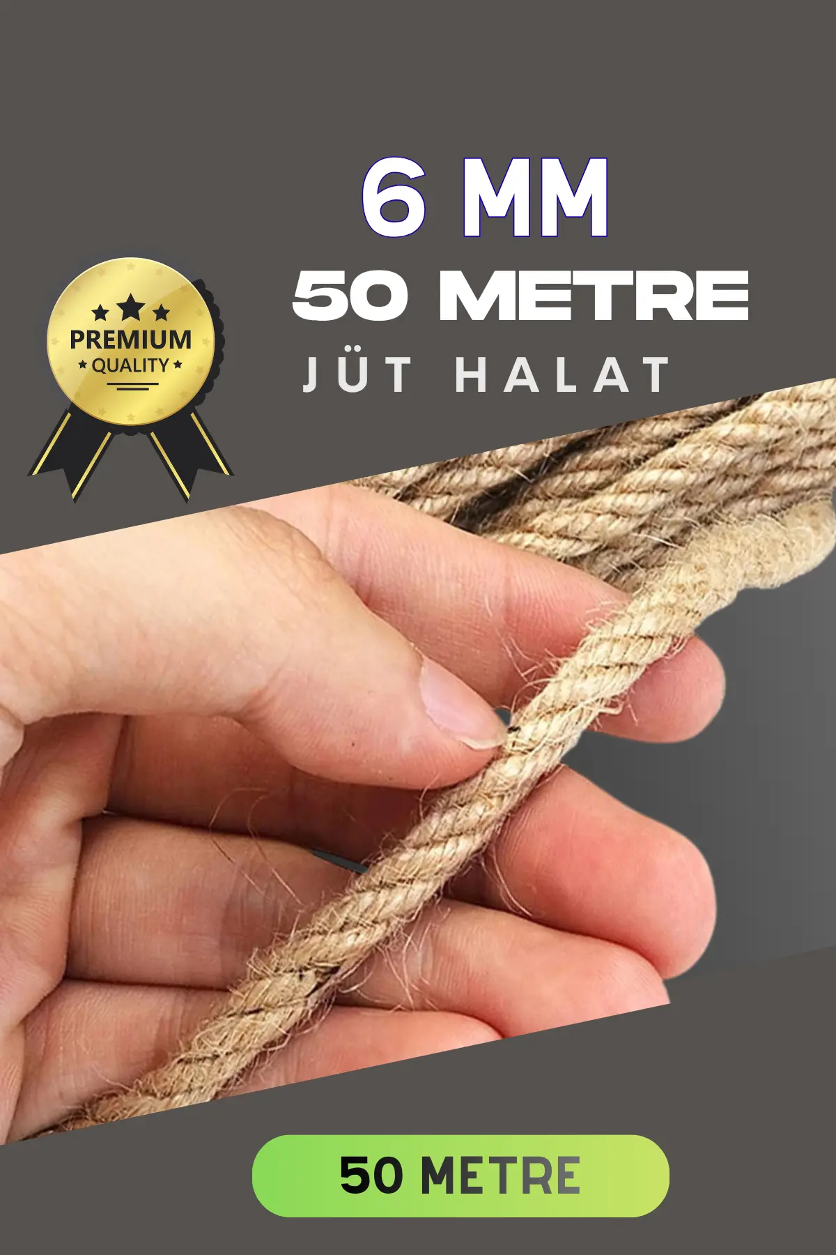 6 MM 50 Metre Jüt Halat Dekoratif Hasır İp Urgan Süs