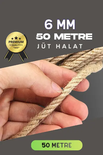 6 MM 50 Metre Jüt Halat Dekoratif Hasır İp Urgan Süs