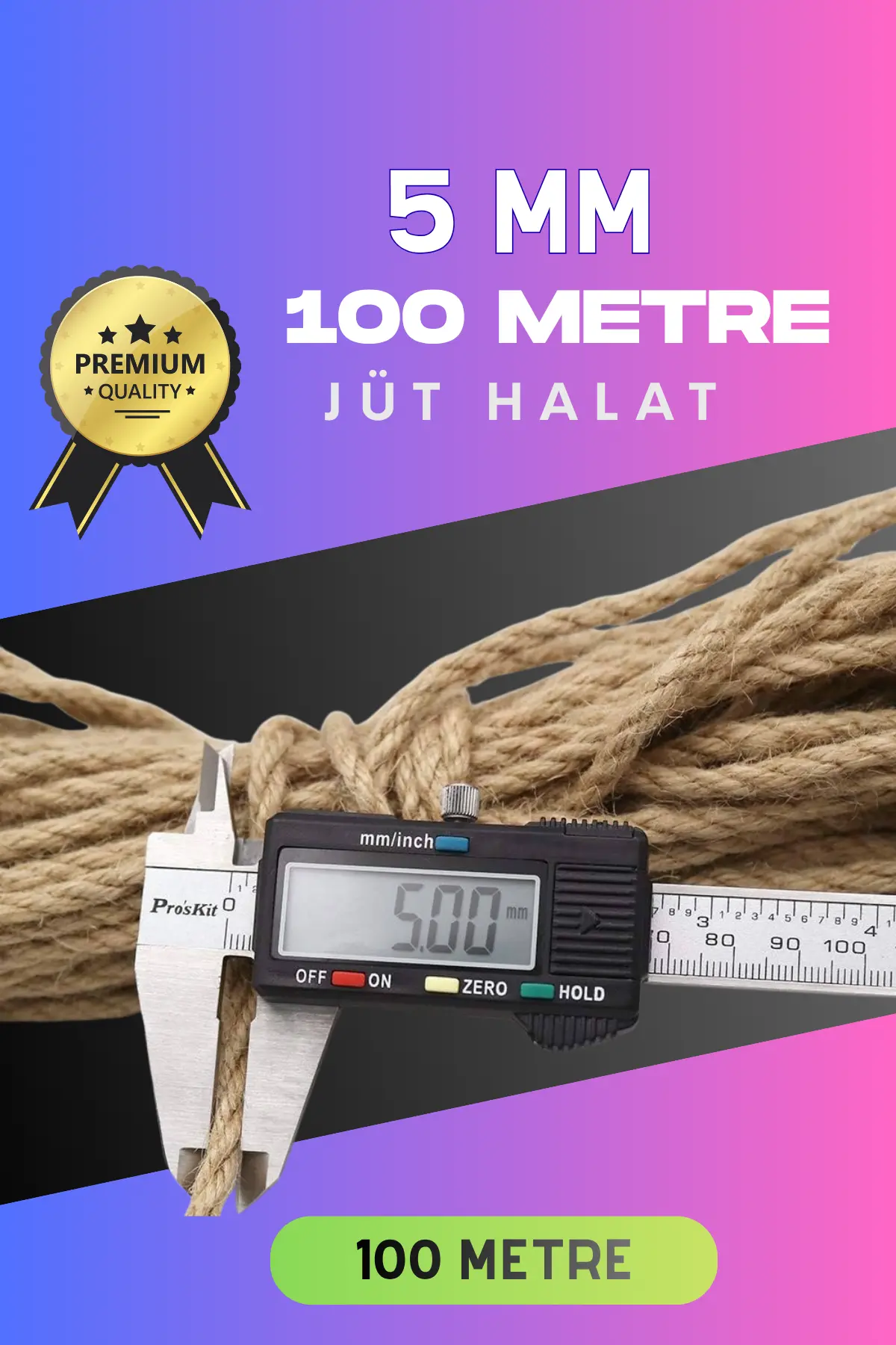 5 MM 100 Metre Jüt Halat Dekoratif Hasır İp Urgan Süs