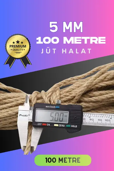 5 MM 100 Metre Jüt Halat Dekoratif Hasır İp Urgan Süs