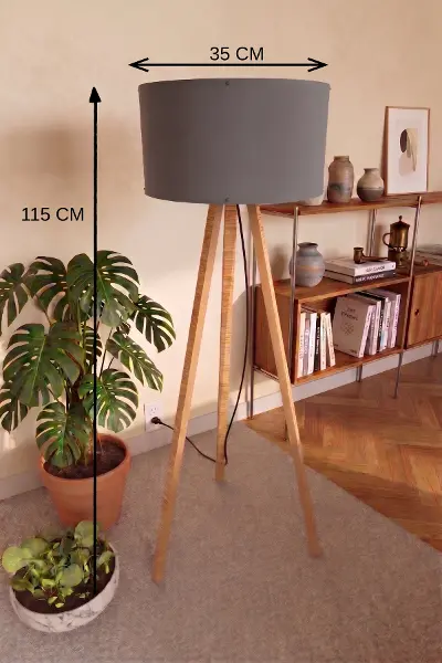 3 Ayaklı Tripod Lambader Antrasit Gri Kumaş Başlık