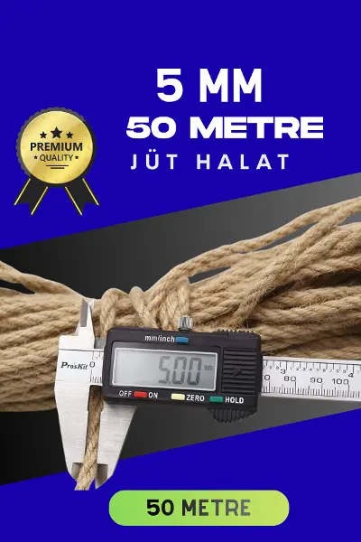 5 MM 50 Metre Jüt Halat Dekoratif Hasır İp Urgan Süs