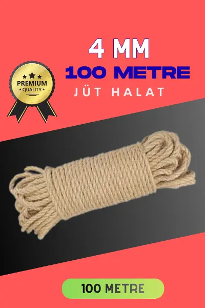 4 MM 100 Metre Jüt Halat Dekoratif Hasır İp Urgan Süs