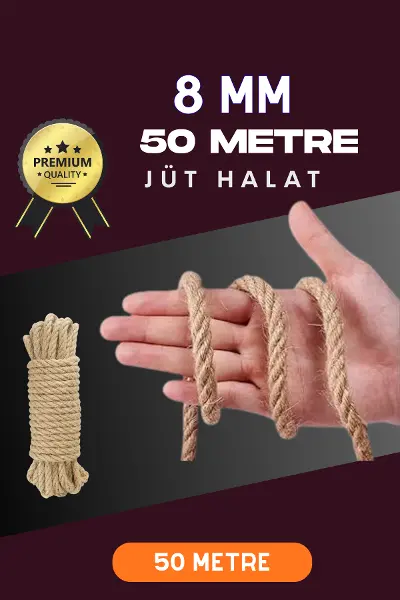 8 MM 50 Metre Jüt Halat Dekoratif Hasır İp Urgan Süs