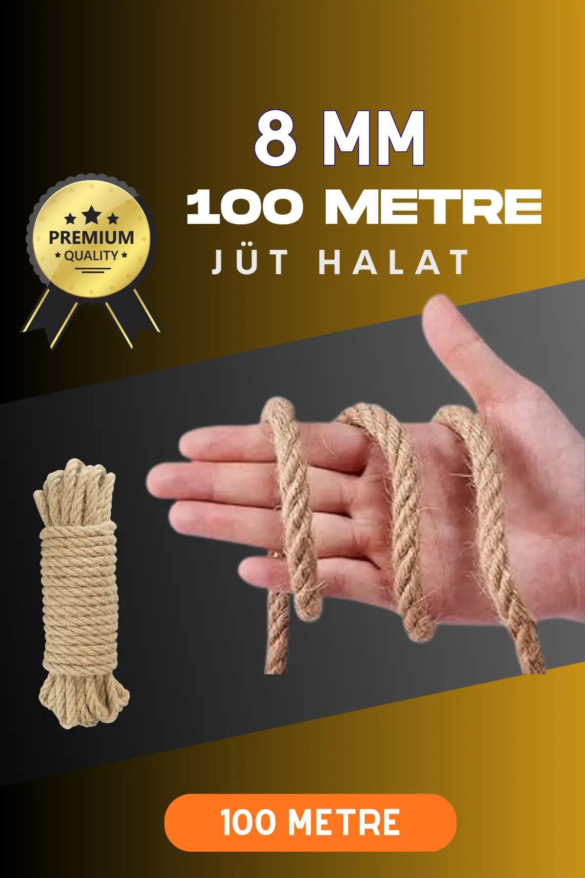 8 MM 100 Metre Jüt Halat Dekoratif Hasır İp Urgan Süs