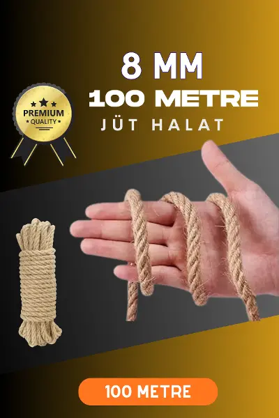 8 MM 100 Metre Jüt Halat Dekoratif Hasır İp Urgan Süs