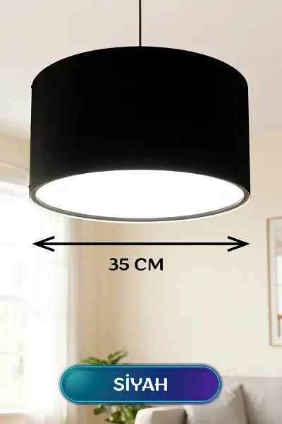 Siyah Kumaş Başlıklı Sarkıt Avize 35 CM