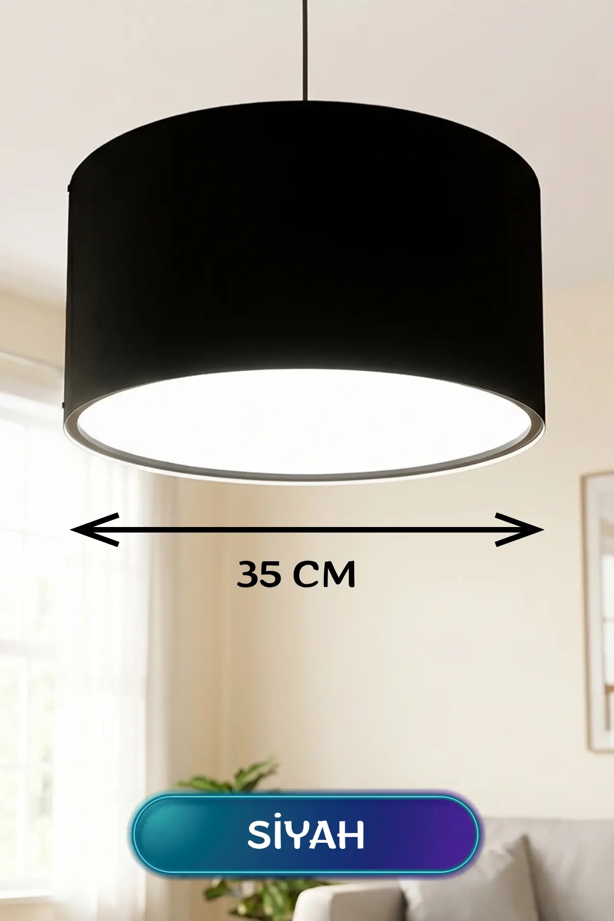 Siyah Kumaş Başlıklı Sarkıt Avize 35 CM