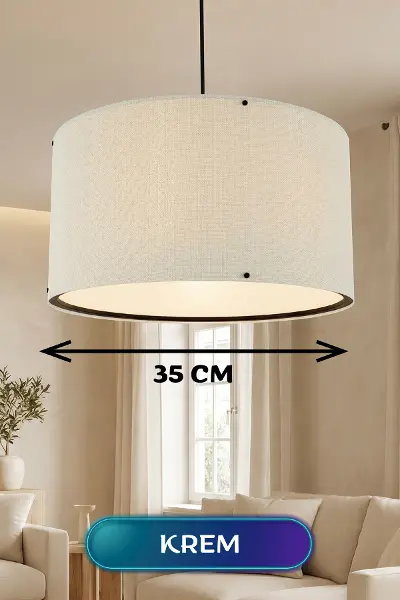 Krem Kumaş Başlıklı Sarkıt Avize 35 CM