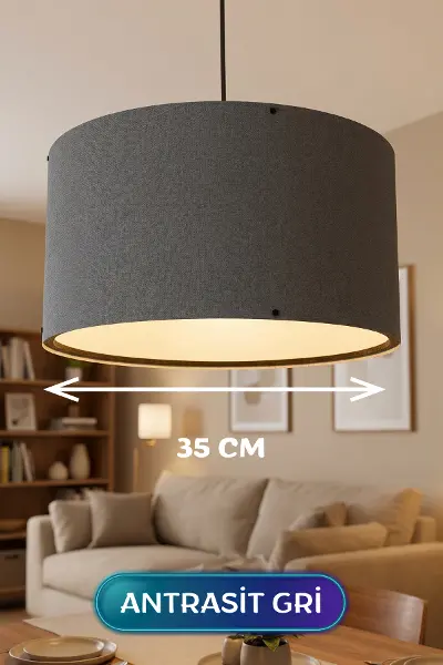 Antrasit Gri Kumaş Başlıklı Sarkıt Avize 35 CM