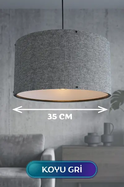 Koyu Gri Kumaş Başlıklı Sarkıt Avize 35 CM