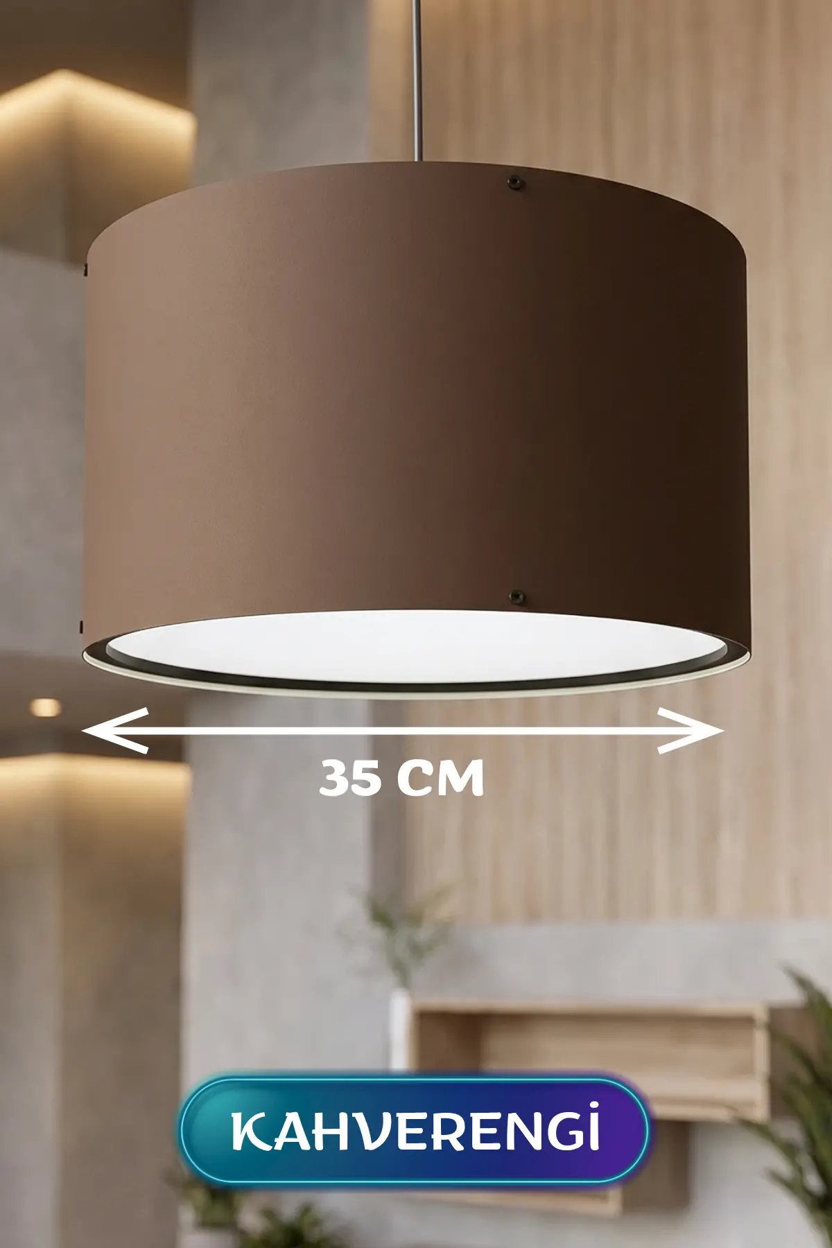 Kahverengi Kumaş Başlıklı Sarkıt Avize 35 CM