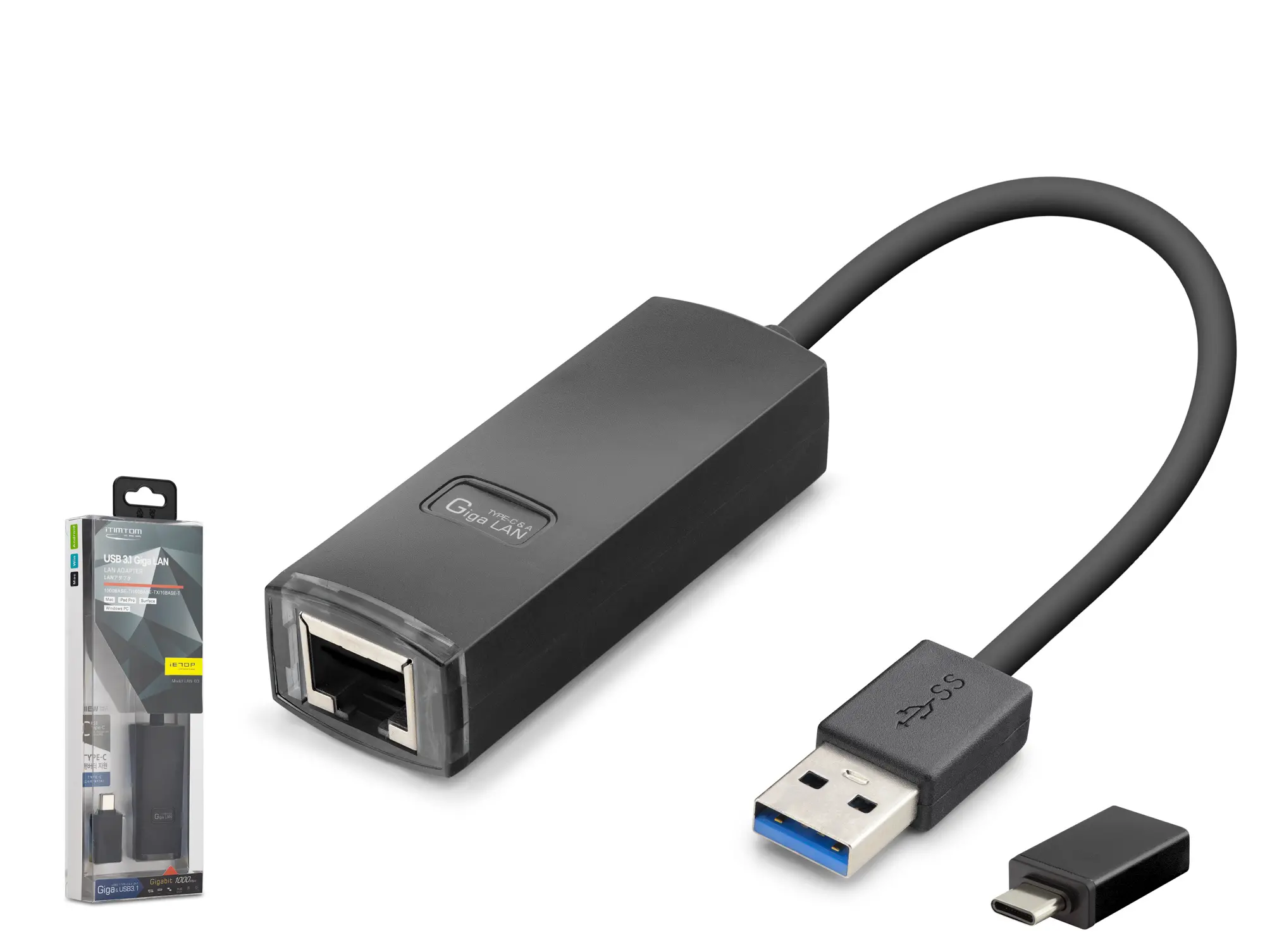 Usb 3.1 Usb Type-c Gen1 Ethernet Adaptör Gigabit Siyah LAN03