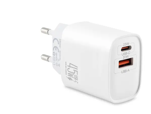 Usb Type-c Çift Çıkışlı Hızlı Şarj Adaptörü 45W Beyaz ND1013