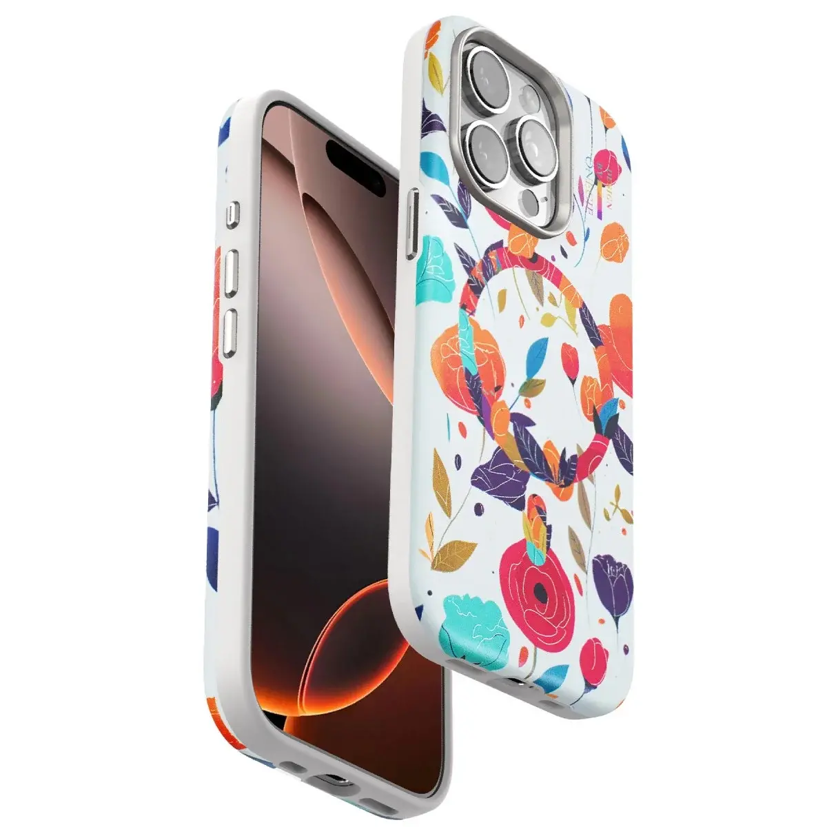 Onegif  İphone 14 Pro Flower Series Magsafe Kapak - Beyaz