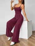 Kadın Omuzdan Askılı Sırtı Açık Bol Kesim Janjan Krep Tulum-2
