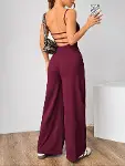 Kadın Omuzdan Askılı Sırtı Açık Bol Kesim Janjan Krep Tulum-3