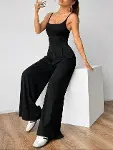Kadın Omuzdan Askılı Sırtı Açık Bol Kesim Janjan Krep Tulum-2