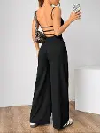 Kadın Omuzdan Askılı Sırtı Açık Bol Kesim Janjan Krep Tulum-3