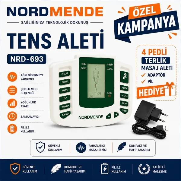 TENS Cihazı 4 Pedli Dijital Masaj Cihazı | Adaptör 4 Ped ve Pil Hediyeli