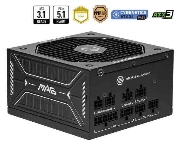 MAG A750GLS PCIE5 ATX V3.1 750W PCIE 5.1 READY 80+ GOLD POWER SUPPLY