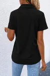 Kadın Kısa Kollu Ceket Yaka önü Fermuarlı Cep Detay Kısa Kol Ithal Krep Bluz-4