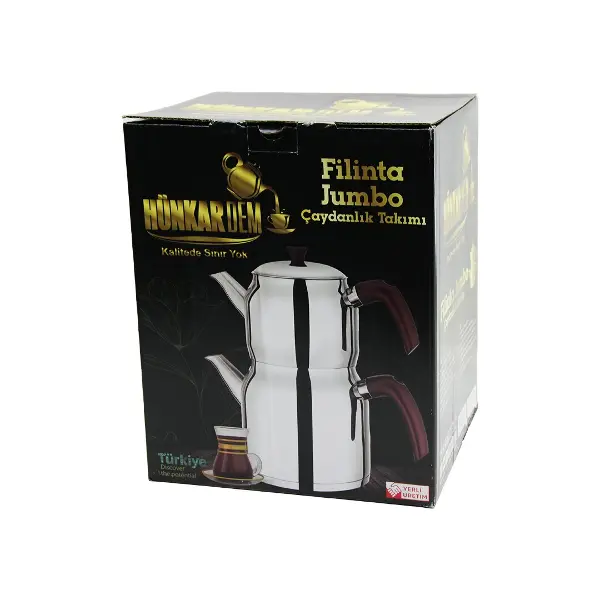 FİLİNTA JUMBO BOY ÇELİK ÇAYDANLIK SETİ ÇİFT KAPAKLI RENKLİ BAKALİT KULP ÜST DEMLİK: 2LT - ALT SULUK: 4LT KENDİNDEN SÜZGEÇLİ (4745)
