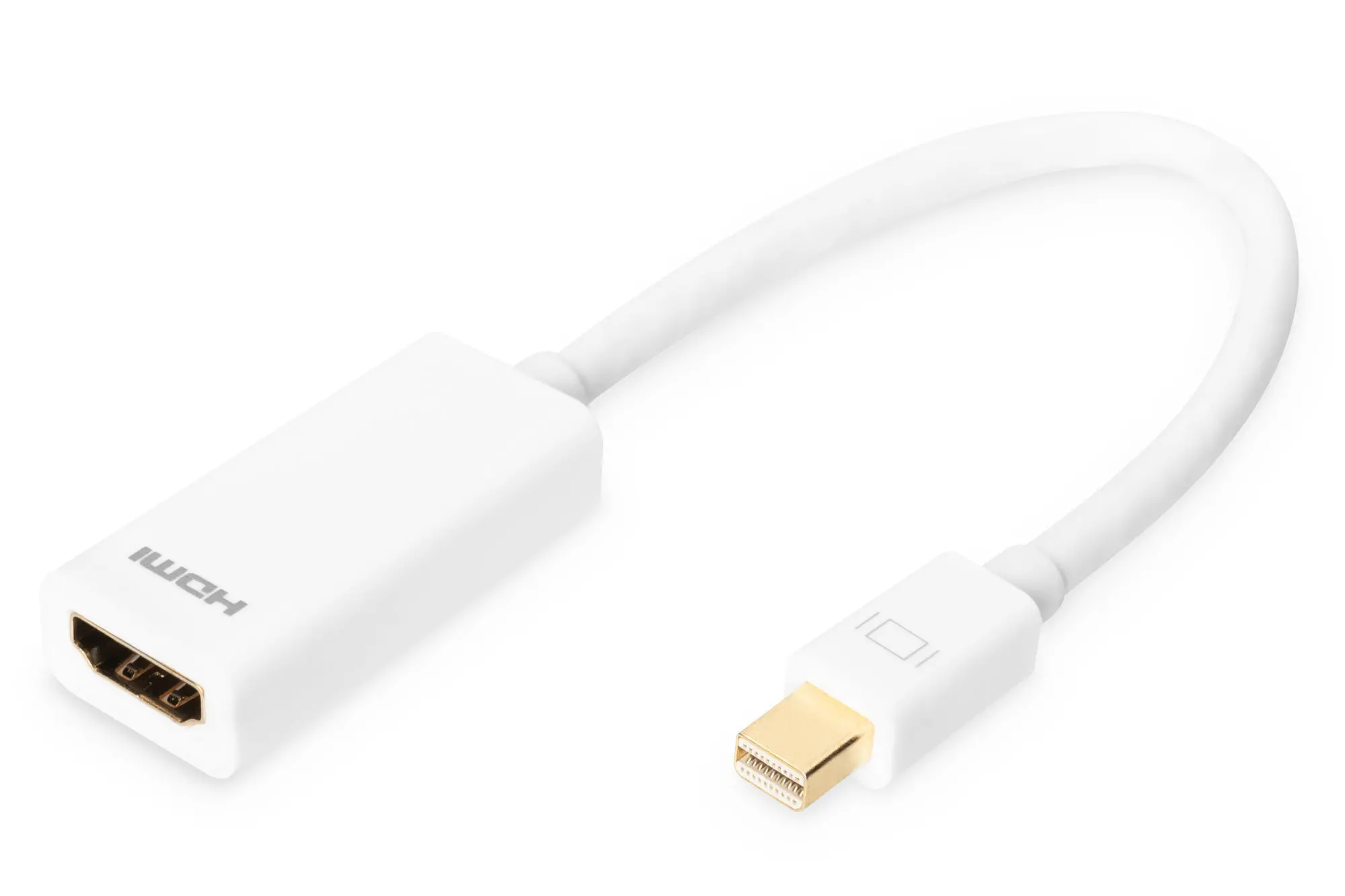 AK-340404-001-W Mini DisplayPort (mini DP) <-> HDMI Adaptörü, mini DP Erkek - HDMI tip A Dişi, 0.15 metre, DP 1.1a uyumlu, UL, beyaz renk