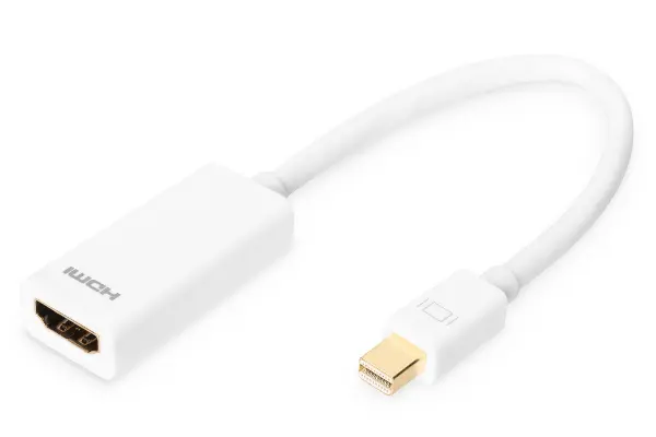 AK-340404-001-W Mini DisplayPort (mini DP) <-> HDMI Adaptörü, mini DP Erkek - HDMI tip A Dişi, 0.15 metre, DP 1.1a uyumlu, UL, beyaz renk
