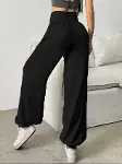 Kadın Yüksek Bel Büzgülü Cepli Geniş Kesim Viskon Iki Iplik Pantolon-4