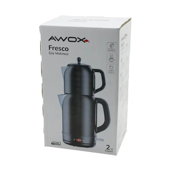 AWOX FRESCO SİYAH ELEKTRİKLİ ÇAY MAKİNESİ ÇAYCI SET 1.7LT SU ISITICI + 1.2LT DEMLİK PASLANMAZ ÇELİK GÖVDE 2200W (4745)