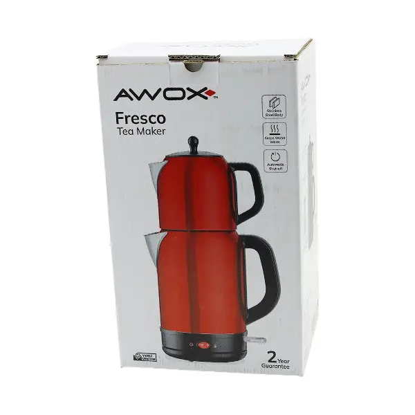 AWOX FRESCO KIRMIZI ELEKTRİKLİ ÇAY MAKİNESİ ÇAYCI SET 1.7LT SU ISITICI + 1.2LT DEMLİK PASLANMAZ ÇELİK GÖVDE 2200W (4745)