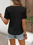 Kadın Kısa Kollu V Yakalı önden Düğmeli Dantel Detaylı Waffle Bluz-3