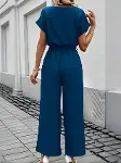 Kadın Kısa Kollu Yuvarlak Yakalı Beli Lastikli Cepli Aerobin Tulum-4