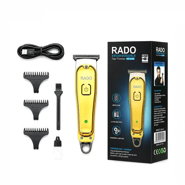 SARI METAL KAPLAMA - USB SARJLI - T BIÇAK 3 KESİM TARAK - YAĞ ŞİŞE - TEMİZLEME FIRÇA SAÇ SAKAL KESME - TRAŞ MAKİNE RD-3638 (4745)