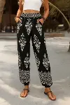 Kadın Yüksek Bel Desenli Lastikli Süprem Pantolon-6