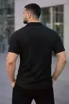 Erkek Waffle Kumaş Kısa Kollu Düğmeli Açık Yaka Regular Fit Gömlek - Siyah-2