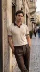 Erkek Örgü Desen Yakalı Kısa Kollu Triko Tişört - %100 Pamuk Akrilik-5