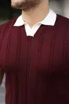 Erkek Örgü Desen Yakalı Kısa Kollu Triko Tişört - %100 Pamuk Akrilik-6