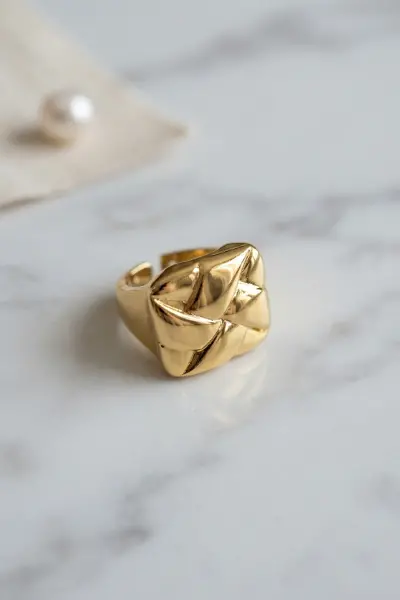 Geometrik Origami Tasarımlı Ayarlanabilir Gold Renk Yüzük TJ-BYK4221