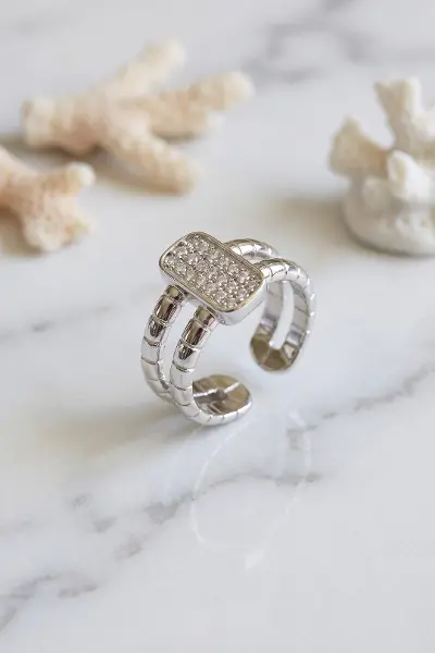 Clariss Parallel Luxury Zirkon Taşlı Gümüş Renk Yüzük TJ-BYK4224