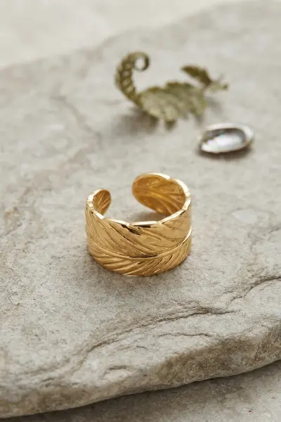 Bohem Tüy Motifli Kalın Ayarlanabilir Gold Renk Yüzük TJ-BYK4233