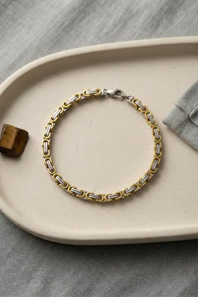 316L Çelik Gold ve Gümüş Kral Zincir Model Erkek Bileklik TJ-EB3812