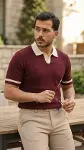 Erkek Renkli Yakalı File Desenli Kısa Kollu Tişört-2