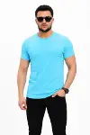 Erkek Basic Tişört Bisiklet Yaka Kısa Kol Günlük Yazlık Slim Fit T-Shirt - Açık Mavi-2