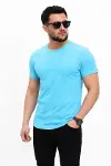 Erkek Basic Tişört Bisiklet Yaka Kısa Kol Günlük Yazlık Slim Fit T-Shirt - Açık Mavi-1